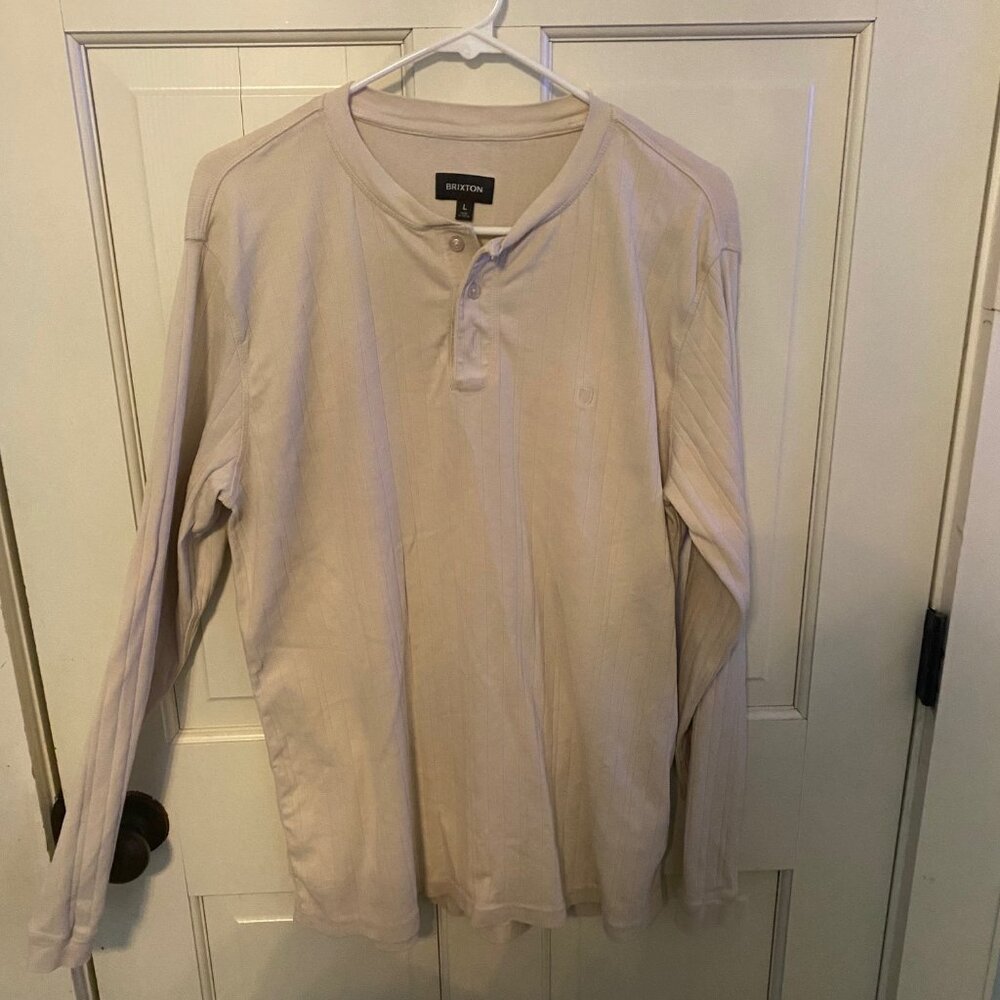 Brixton Men's Long-Sleeve Henley Shirt - Size L Beige/Tan